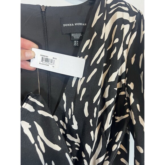 NWT DONNA MORGAN Long Sleeve Wrap Dress Ivory/Black Size 10 - Picture 9 of 11